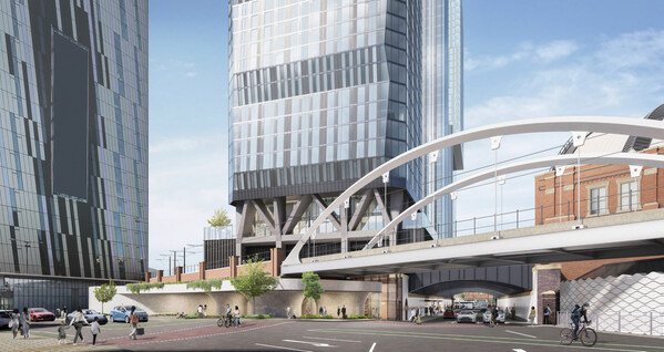 從Albion Street看向Nobu曼徹斯特住宅、酒店及餐廳的外觀示意圖