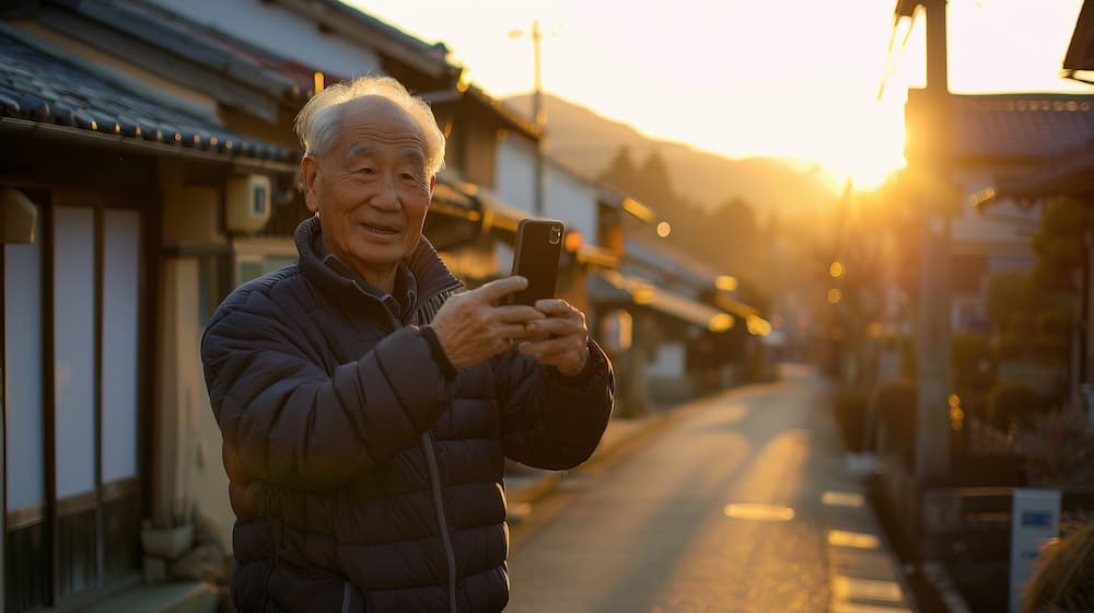 an old man taking a picture of himself